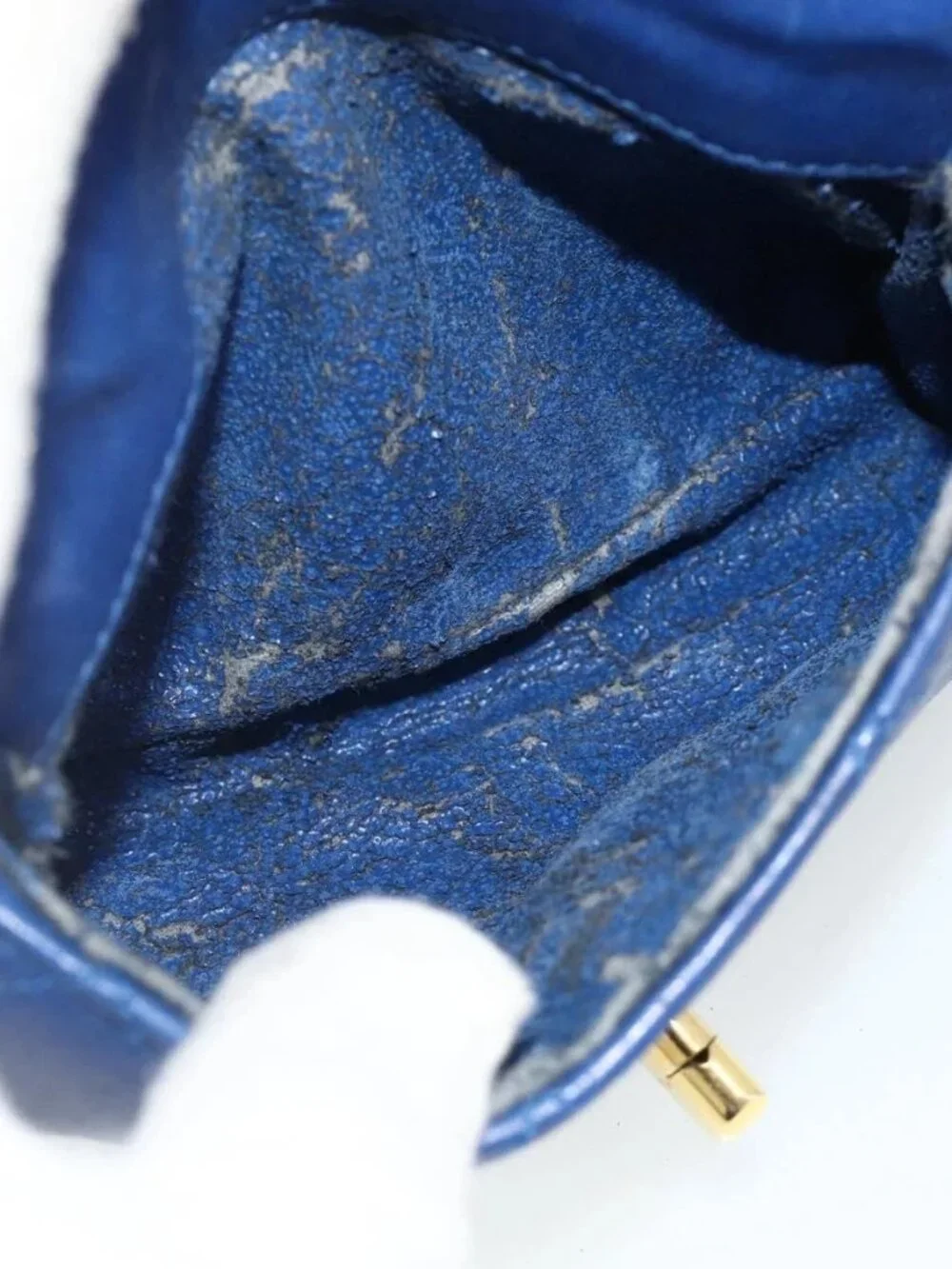 CHANEL Matelasse Pouch Lamb Skin Blue Gold CC Auth 177338